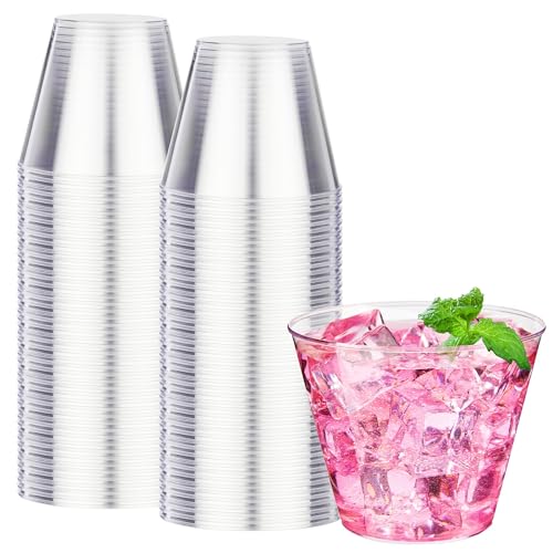 RACETOP 9 oz Clear Plastic Cups 100 packs, Disposable Plastic Party Cups Tumblers, Cocktail Cups, Perfect for Parties