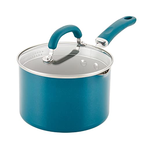 Rachael Ray 12020 Create Delicious Nonstick Sauce Pan / Saucepan with Straining and Lid, 3 Quart - Teal Shimmer - My Kitchen Products