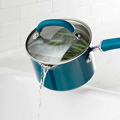 Rachael Ray 12020 Create Delicious Nonstick Sauce Pan / Saucepan with Straining and Lid, 3 Quart - Teal Shimmer - My Kitchen Products