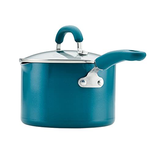 Rachael Ray 12020 Create Delicious Nonstick Sauce Pan / Saucepan with Straining and Lid, 3 Quart - Teal Shimmer - My Kitchen Products