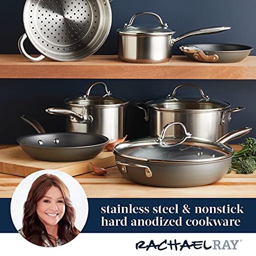 Rachael Ray 70033 Professional Stainless Steel/Hard Anodized Nonstick Cookware Pots and Pans Set, 11 Piece - Gray and Silver - My Kitchen Products