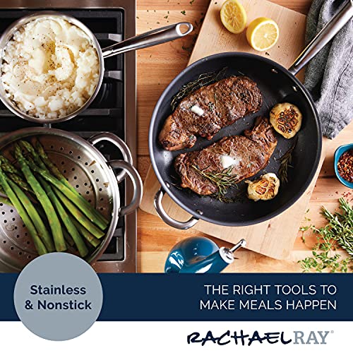 Rachael Ray 70033 Professional Stainless Steel/Hard Anodized Nonstick Cookware Pots and Pans Set, 11 Piece - Gray and Silver - My Kitchen Products