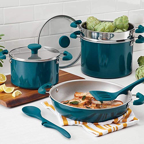 Rachael Ray 8-Piece Aluminum Cookware Set, Teal Shimmer - My Kitchen Products