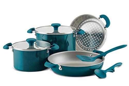 Rachael Ray 8-Piece Aluminum Cookware Set, Teal Shimmer - My Kitchen Products