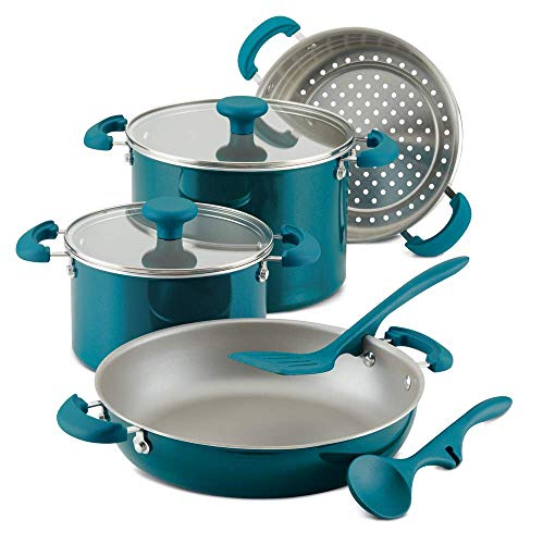 Rachael Ray 8-Piece Aluminum Cookware Set, Teal Shimmer - My Kitchen Products