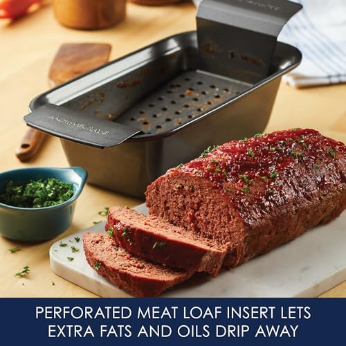 Rachael Ray Bakeware Meatloaf/Nonstick Baking Loaf Pan with Insert, 9 Inch x 5 Inch, Gray - My Kitchen Products