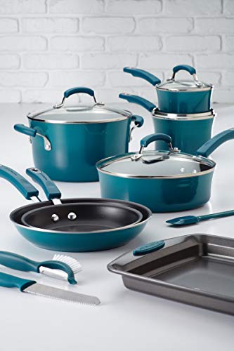 Rachael Ray Brights Nonstick Cookware Set / Pots and Pans Set - 14 Piece, Marine Blue - My Kitchen Products