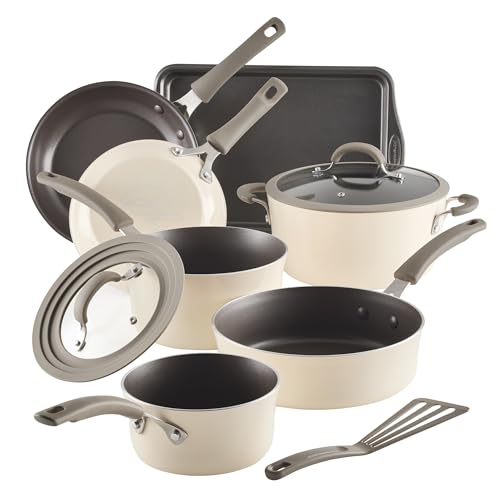 Rachael Ray Cook + Create Aluminum Nonstick Cookware Set, 10-Piece, Almond - My Kitchen Products