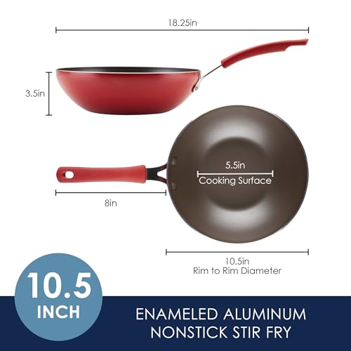 Rachael Ray Cook + Create Nonstick Stir Fry Pan/Wok, 10.5 Inch, Red - My Kitchen Products