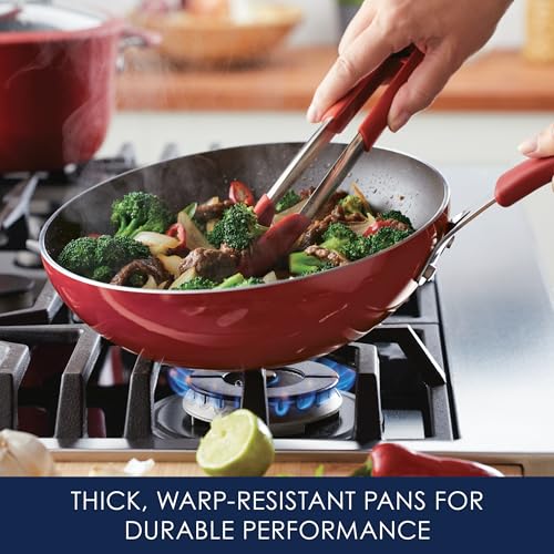 Rachael Ray Cook + Create Nonstick Stir Fry Pan/Wok, 10.5 Inch, Red - My Kitchen Products