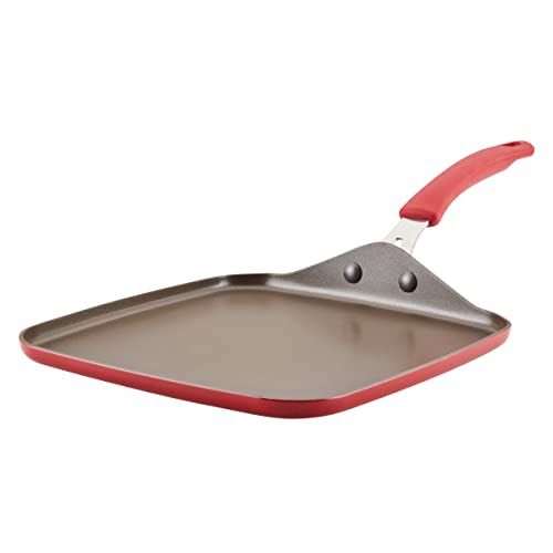 Rachael Ray Cook + Create Nonstick Stovetop Griddle/Grill Pan, Square, 11 Inch, Red - My Kitchen Products