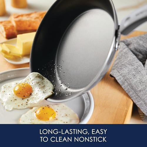 Rachael Ray Cookware Classic Brights Hard Enamel Aluminum Nonstick Cookware Set, 14-Piece, Sea Salt Gray - My Kitchen Products
