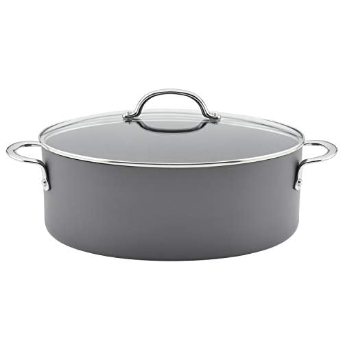 Rachael Ray Cookware, Professional Hard Anodized Nonstick Cookware Oval Pasta Stockpot and Braiser, 8-Quart, Gray - My Kitchen Products