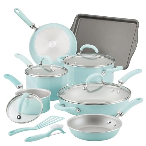 Rachael Ray Create 13 Piece Delicious Aluminum Nonstick Pots and Pans, Light Blue - My Kitchen Products
