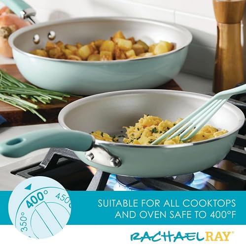 Rachael Ray Create 13 Piece Delicious Aluminum Nonstick Pots and Pans, Light Blue - My Kitchen Products