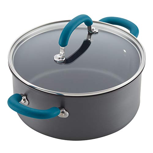 Rachael Ray Create Delicious Hard Anodized Nonstick Cookware Pots and Pans Set, 11 Piece, Gray with Teal Handles - My Kitchen Products