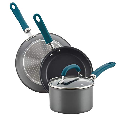 Rachael Ray Create Delicious Hard Anodized Nonstick Cookware Pots and Pans Set, 11 Piece, Gray with Teal Handles - My Kitchen Products