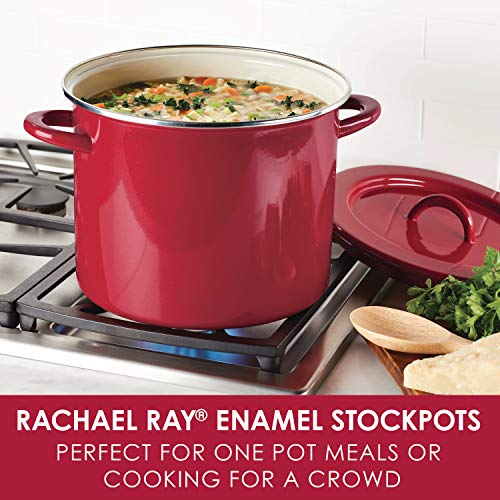 Rachael Ray Create Delicious Large Enamel on Steel Induction 12 Qt Stock Pot with Lid, Red Shimmer - My Kitchen Products