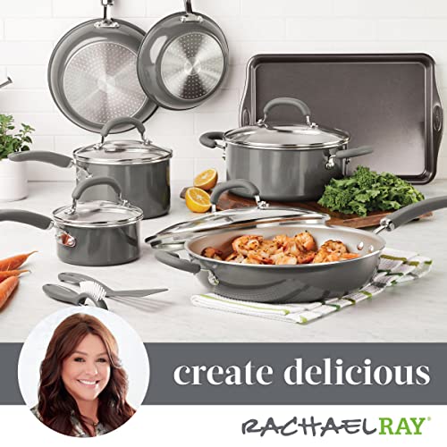 Rachael Ray Create Delicious Nonstick Cookware Induction Pots and Pans Set, 13 Piece - Gray Shimmer - My Kitchen Products