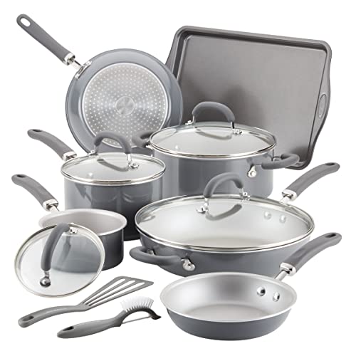 Rachael Ray Create Delicious Nonstick Cookware Induction Pots and Pans Set, 13 Piece - Gray Shimmer - My Kitchen Products