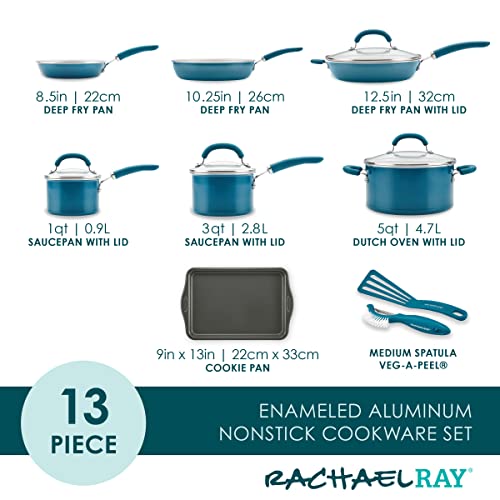 Rachael Ray Create Delicious Nonstick Cookware Induction Pots and Pans Set, 13 Piece - Teal Shimmer - My Kitchen Products