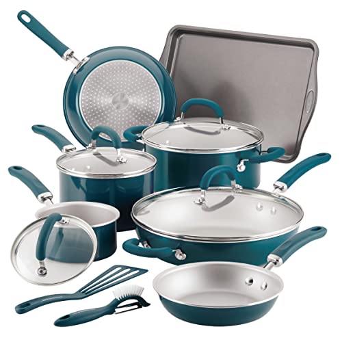 Rachael Ray Create Delicious Nonstick Cookware Induction Pots and Pans Set, 13 Piece - Teal Shimmer - My Kitchen Products