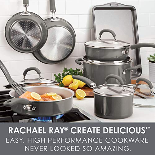 Rachael Ray Create Delicious Nonstick Cookware Pots and Pans Set, 13 Piece, Gray Shimmer - My Kitchen Products