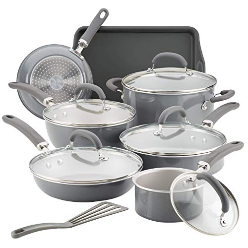 Rachael Ray Create Delicious Nonstick Cookware Pots and Pans Set, 13 Piece, Gray Shimmer - My Kitchen Products