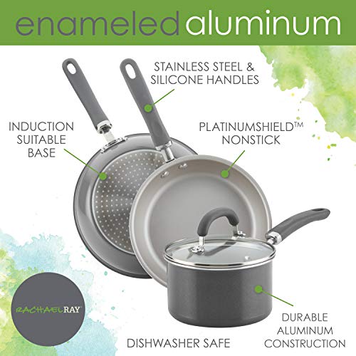 Rachael Ray Create Delicious Nonstick Cookware Pots and Pans Set, 13 Piece, Gray Shimmer - My Kitchen Products