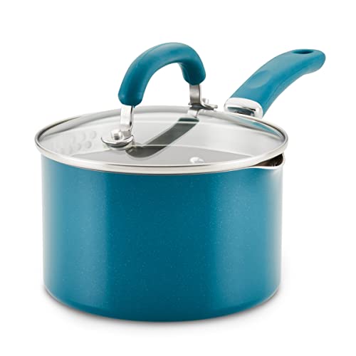 Rachael Ray Create Delicious Nonstick Induction Saucepan with Straining Lid, 2 Quart, Teal Shimmer - My Kitchen Products