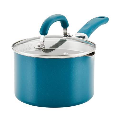 Rachael Ray Create Delicious Nonstick Induction Saucepan with Straining Lid, 2 Quart, Teal Shimmer - My Kitchen Products