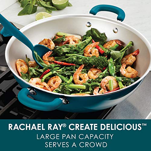 Rachael Ray Create Delicious Nonstick Wok/Stir Fry Pan/Wok Pan - 14.25 Inch, Teal Blue Shimmer - My Kitchen Products