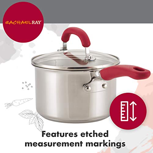 Rachael Ray Create Delicious Stainless Steel Cookware Set, 10-Piece Pots and Pans Set, Stainless Steel with Red Handles - My Kitchen Products