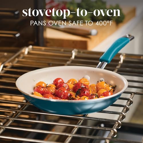 Rachael Ray Cucina Ceramic Nonstick Frying Pans/Skillet Set, Dishwasher Safe, 8.5 inch and 10 inch Open Fry Pans - Marine Blue - My Kitchen Products