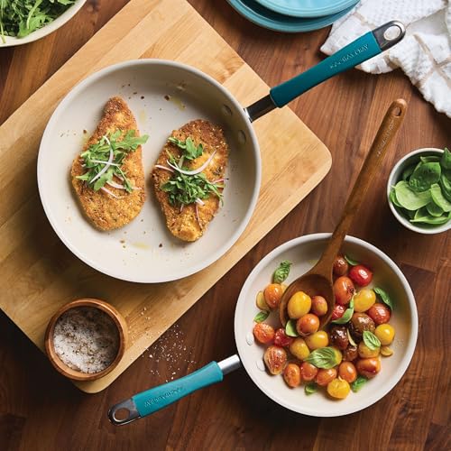 Rachael Ray Cucina Ceramic Nonstick Frying Pans/Skillet Set, Dishwasher Safe, 8.5 inch and 10 inch Open Fry Pans - Marine Blue - My Kitchen Products
