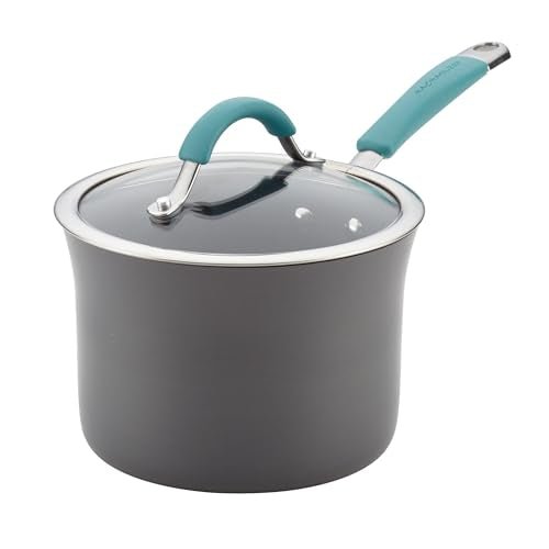 Rachael Ray Cucina Hard Anodized Nonstick Sauce Pan/Saucepan with Lid, 3 Quart, Blue - My Kitchen Products