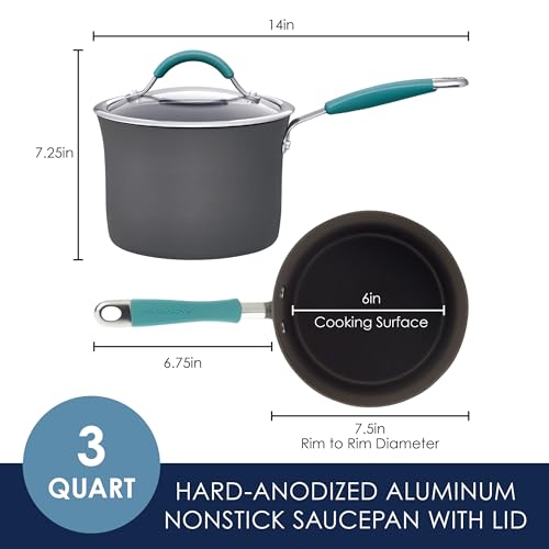 Rachael Ray Cucina Hard Anodized Nonstick Sauce Pan/Saucepan with Lid, 3 Quart, Blue - My Kitchen Products