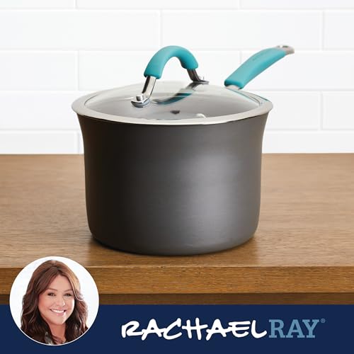 Rachael Ray Cucina Hard Anodized Nonstick Sauce Pan/Saucepan with Lid, 3 Quart, Blue - My Kitchen Products