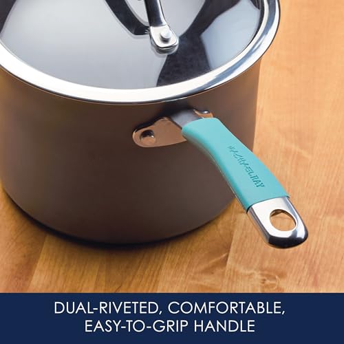 Rachael Ray Cucina Hard Anodized Nonstick Sauce Pan/Saucepan with Lid, 3 Quart, Blue - My Kitchen Products
