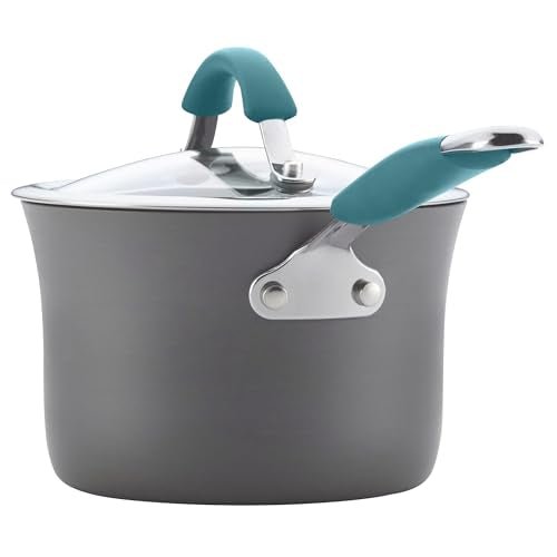 Rachael Ray Cucina Hard Anodized Nonstick Sauce Pan/Saucepan with Lid, 3 Quart, Blue - My Kitchen Products