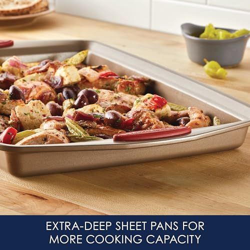 Rachael Ray Cucina Nonstick Bakeware Baking Pans Set, Latte Brown and Cranberry Red, Baking Dishes, 10-Piece - My Kitchen Products