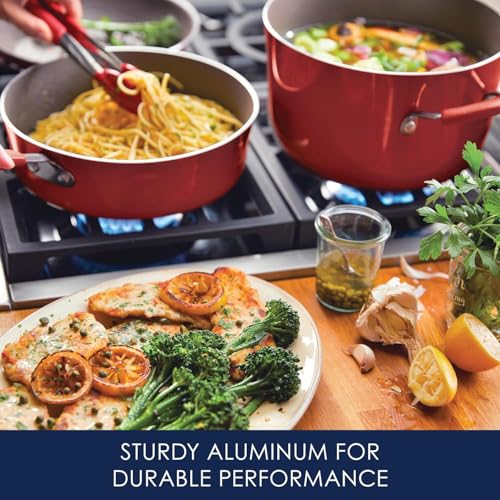 Rachael Ray Cucina Nonstick Cookware, Cranberry Red Pots and Pans Set, 12-Piece - My Kitchen Products