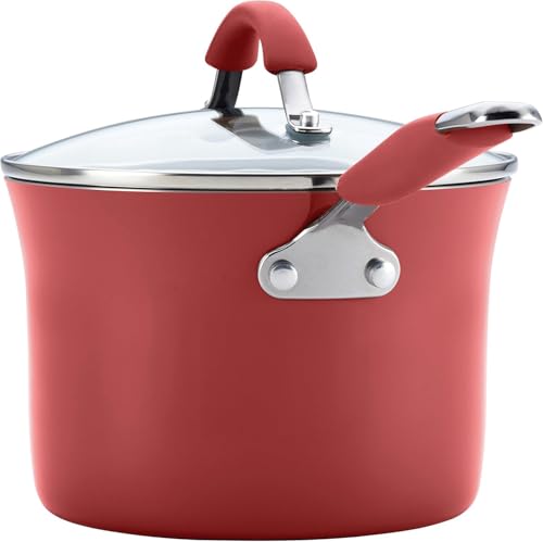 Rachael Ray Cucina Nonstick Cookware, Cranberry Red Pots and Pans Set, 12-Piece - My Kitchen Products