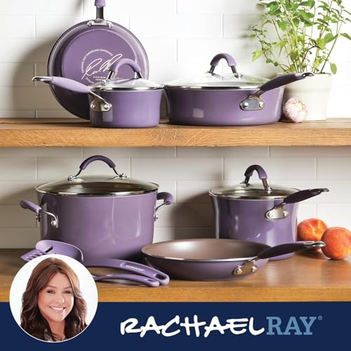 Rachael Ray Cucina Nonstick Cookware, Lavender Purple Pots and Pans Set, 12-Piece - My Kitchen Products