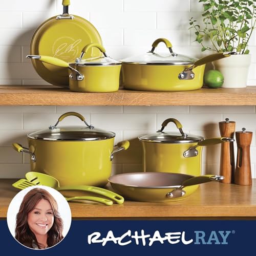 Rachael Ray Cucina Nonstick Cookware Pots and Pans Set, 12 Piece, Lemongrass Green - My Kitchen Products