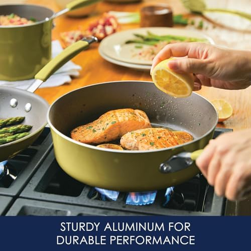 Rachael Ray Cucina Nonstick Cookware Pots and Pans Set, 12 Piece, Lemongrass Green - My Kitchen Products