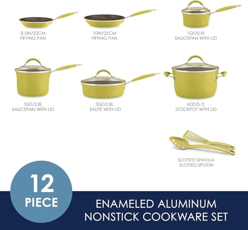 Rachael Ray Cucina Nonstick Cookware Pots and Pans Set, 12 Piece, Lemongrass Green - My Kitchen Products