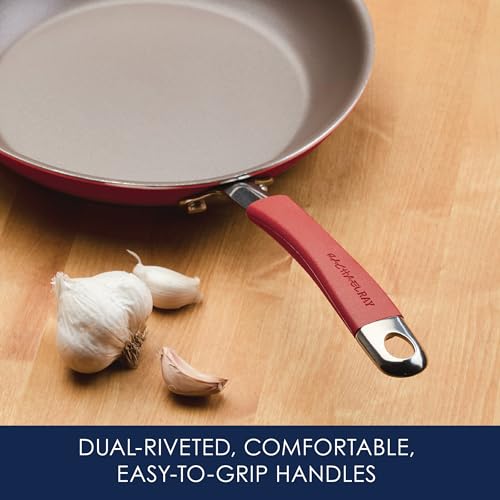 Rachael Ray Cucina Nonstick Frying Pan Set / Fry Pan Set / Skillet Set - 9.25 and 11 Inch, Cranberry Red - My Kitchen Products