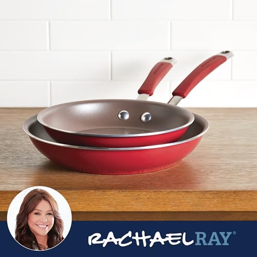 Rachael Ray Cucina Nonstick Frying Pan Set / Fry Pan Set / Skillet Set - 9.25 and 11 Inch, Cranberry Red - My Kitchen Products