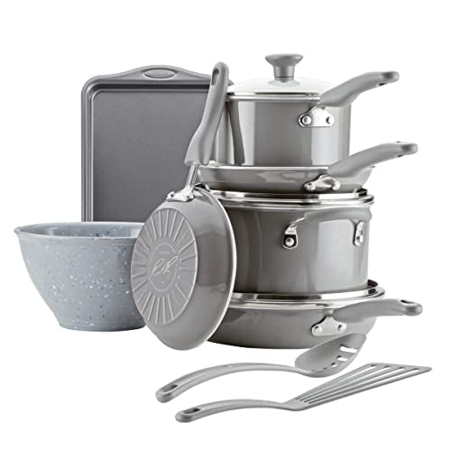 Rachael Ray Get Cooking! Nonstick Cookware Pots and Pans Set, Includes Baking Pan and Cooking Tools, 12 Piece - Gray - My Kitchen Products